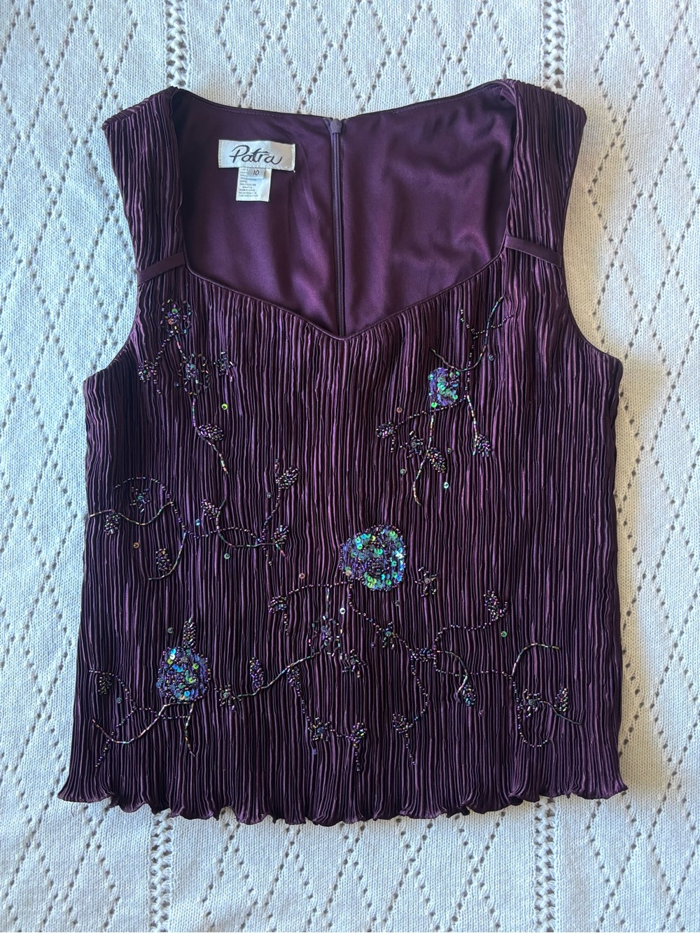 Vintage Patra Deep Plum Beaded Sequin Blouse
